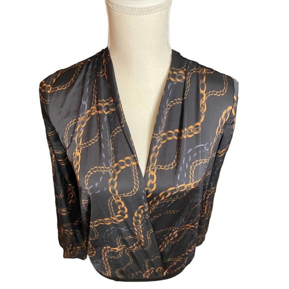 L'Academie Womens The Long Sleeve Bodysuit Chain Print Size S Black/Gold - Picture 4 of 12